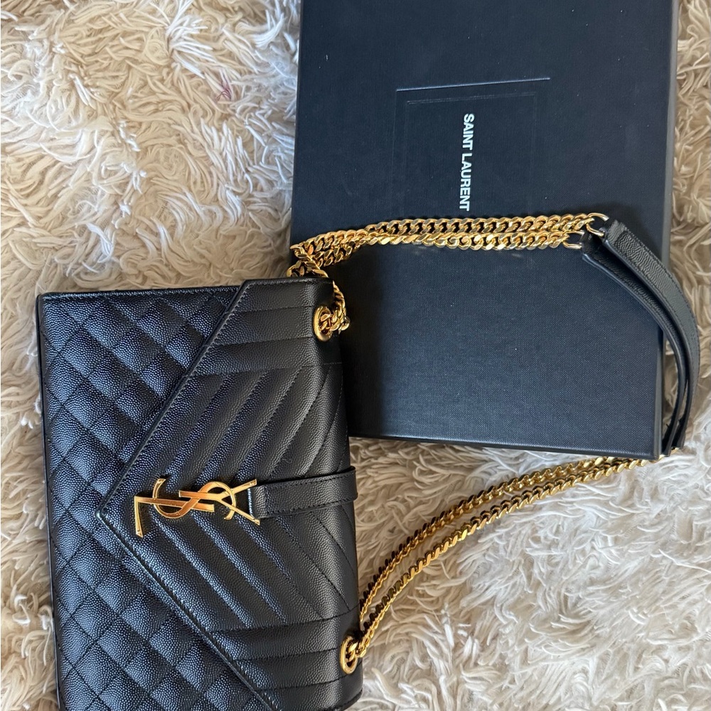 Saint Laurent Black Quilted Crossbody Bag with Gold Chain